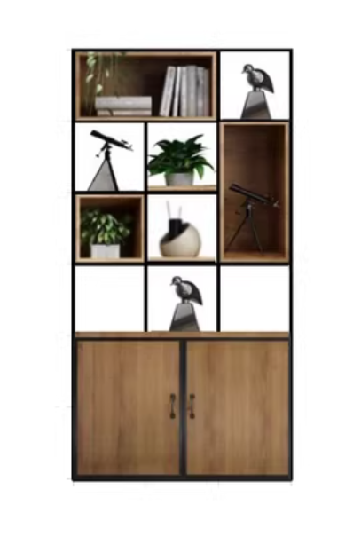 industrial metal shelf partition with cabinet