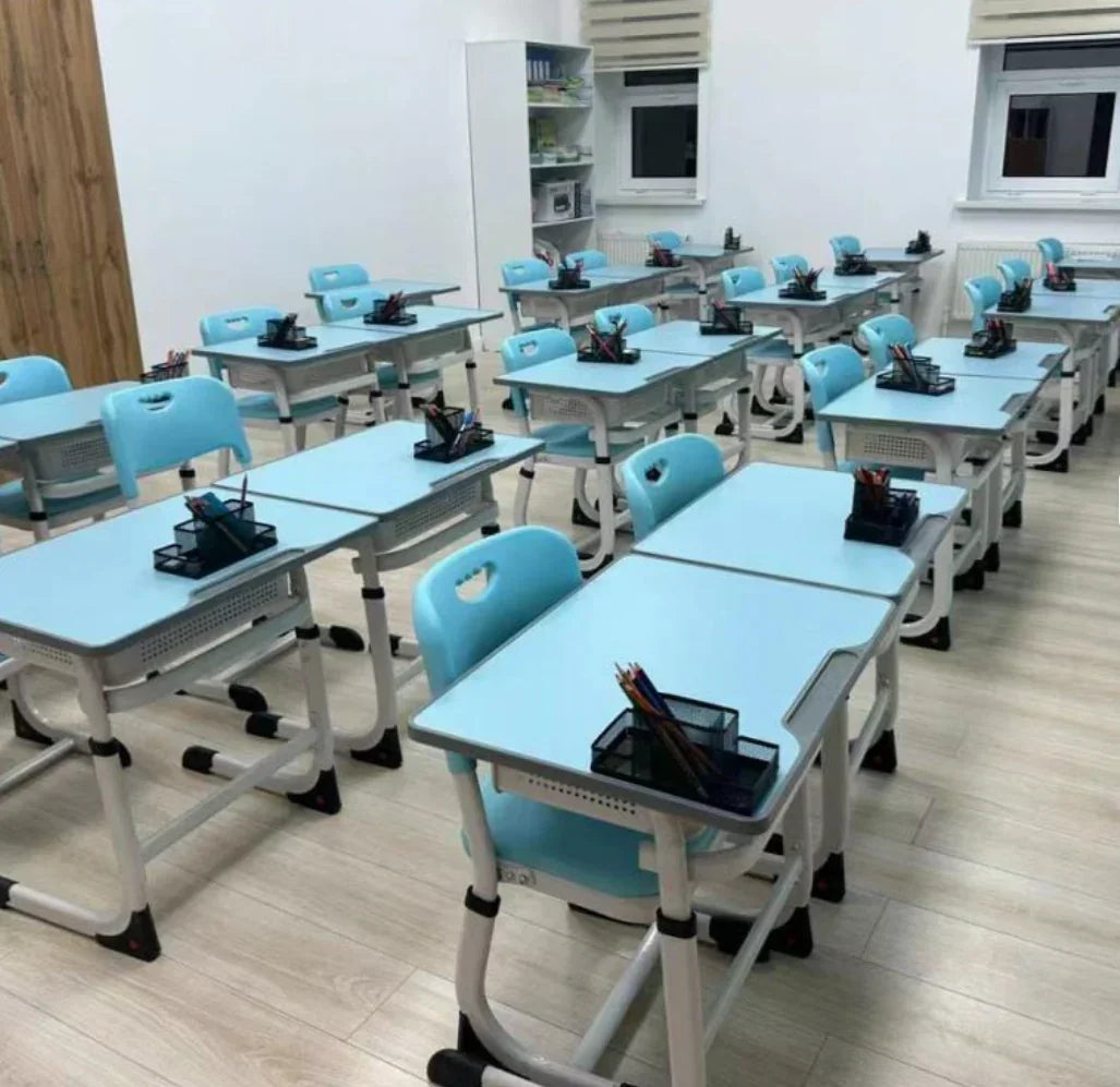 Height Adjustable Classroom Table w/ Mesh Basket Storage W600 - Cantilevered | CARRIE