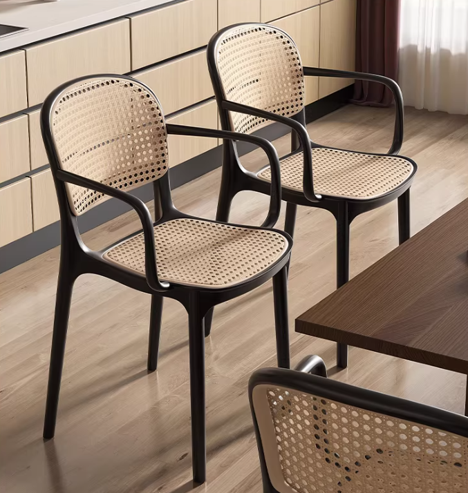 Black PP perforated rattan style dining chair