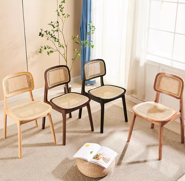 Rattan Dining Side Chair w/ PU Seat | ELARA