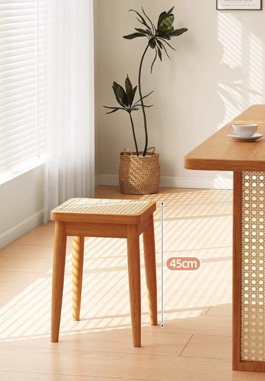 Solid Wood Square Stool with Rattan Seat | YNA