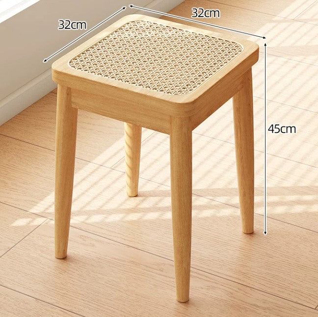 Solid Wood Square Stool with Rattan Seat | YNA