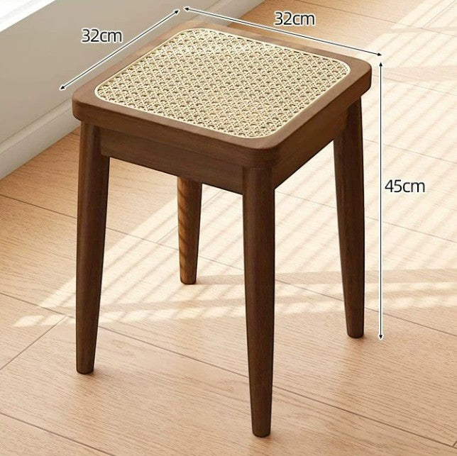 Solid Wood Square Stool with Rattan Seat | YNA
