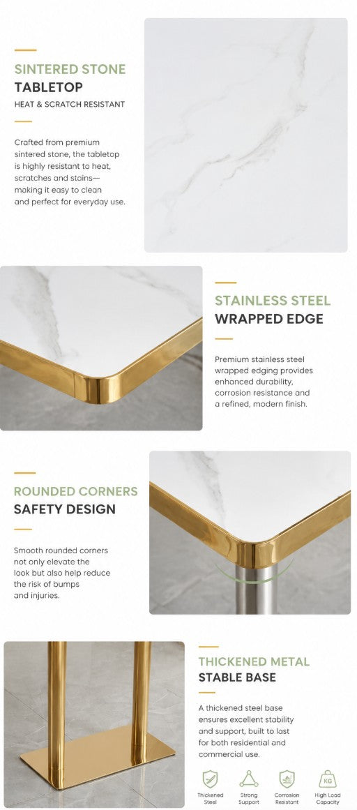 Sintered Stone Table with Stainless Steel Wrapped Edge | AURELIA Black & Gold 60X60