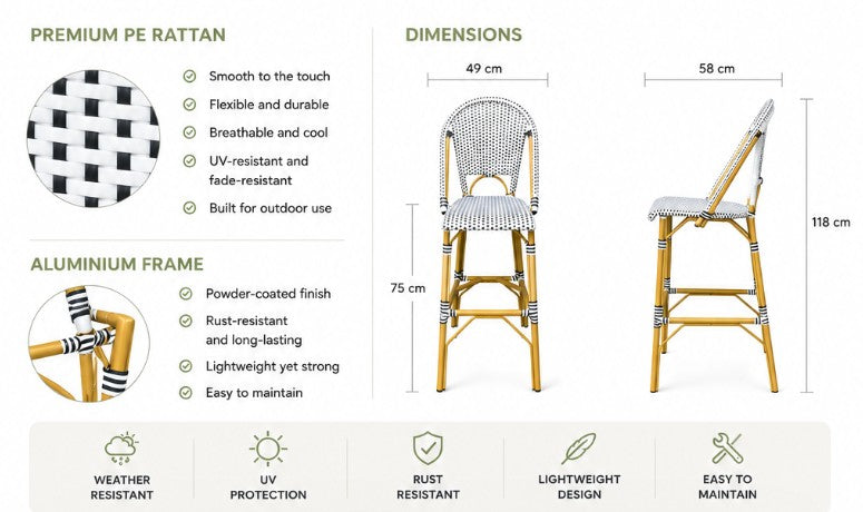Outdoor Bar Chair with Armrests | CHARLOTTE