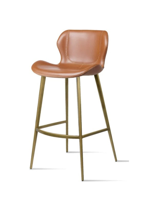 Leather Bar Chair with Ergonomic Backrest in Gold Frame