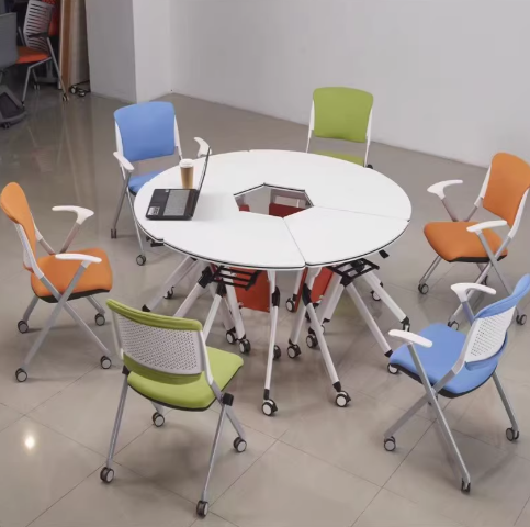 fan-shape foldable collaborative table