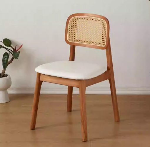 Rattan Dining Side Chair w/ PU Seat | ELARA