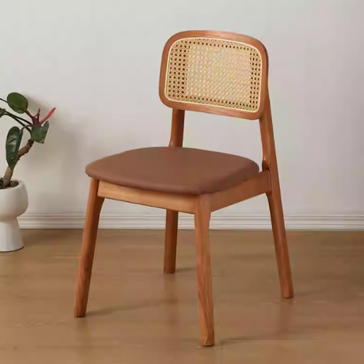 Rattan Dining Side Chair w/ PU Seat | ELARA