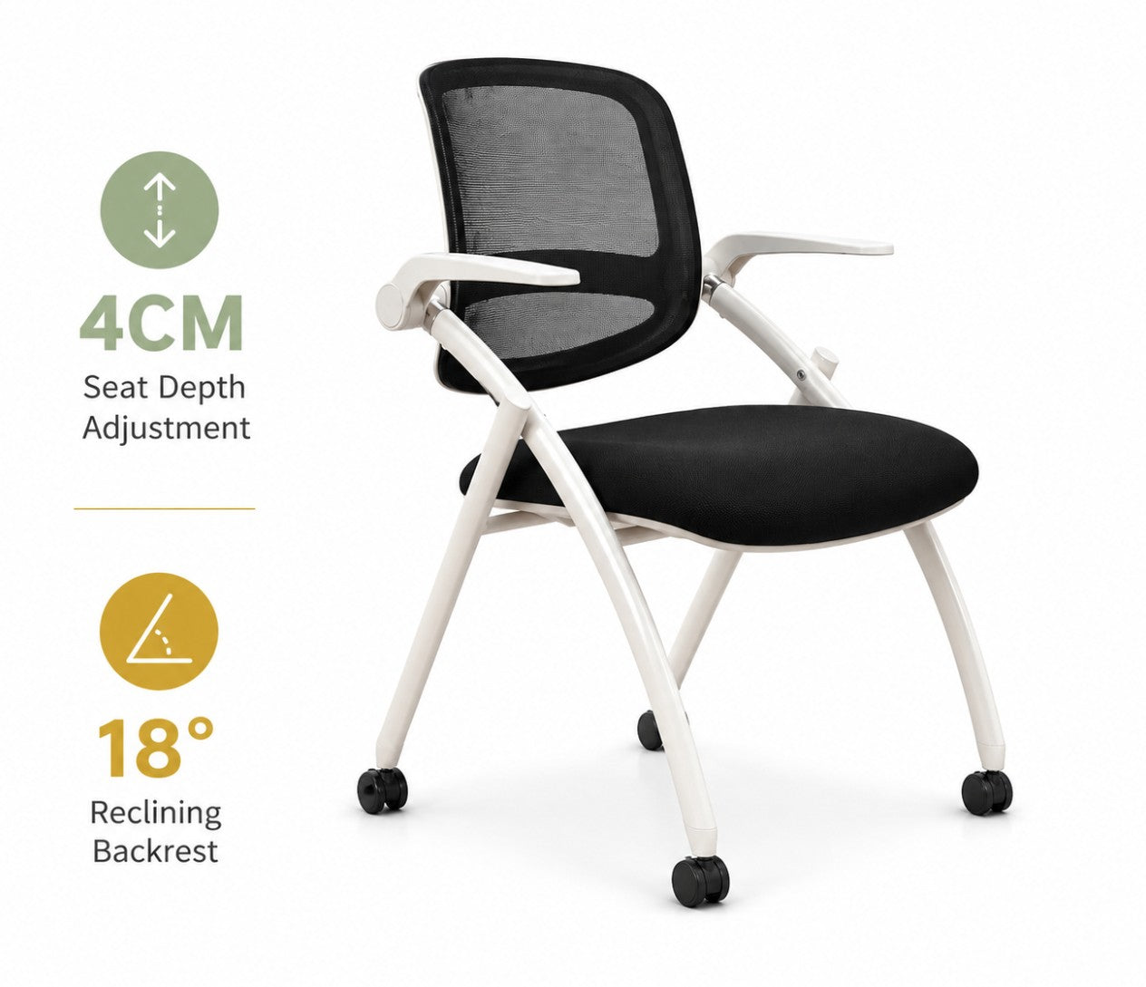 affordable training armchair with castors, foldable armrest and tiltable backrest
