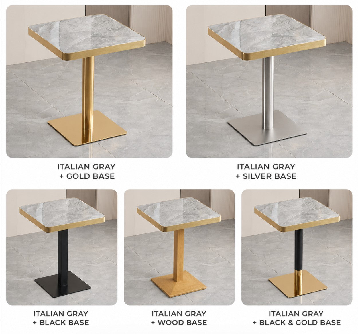 Sintered Stone Table with Stainless Steel Wrapped Edge | AURELIA Black & Gold 60X60