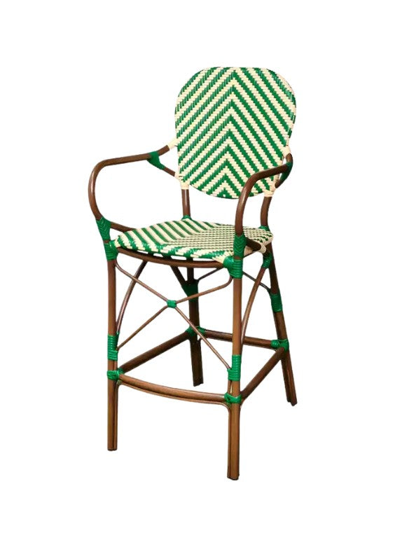 Luca Charlotte outdoor wicker bar chair with armrests in green