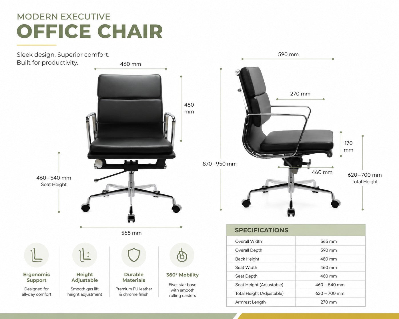 Aluminum Midback Office Chair | ERIC