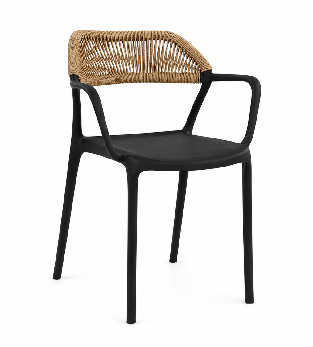 black outdoor rattan dining chair