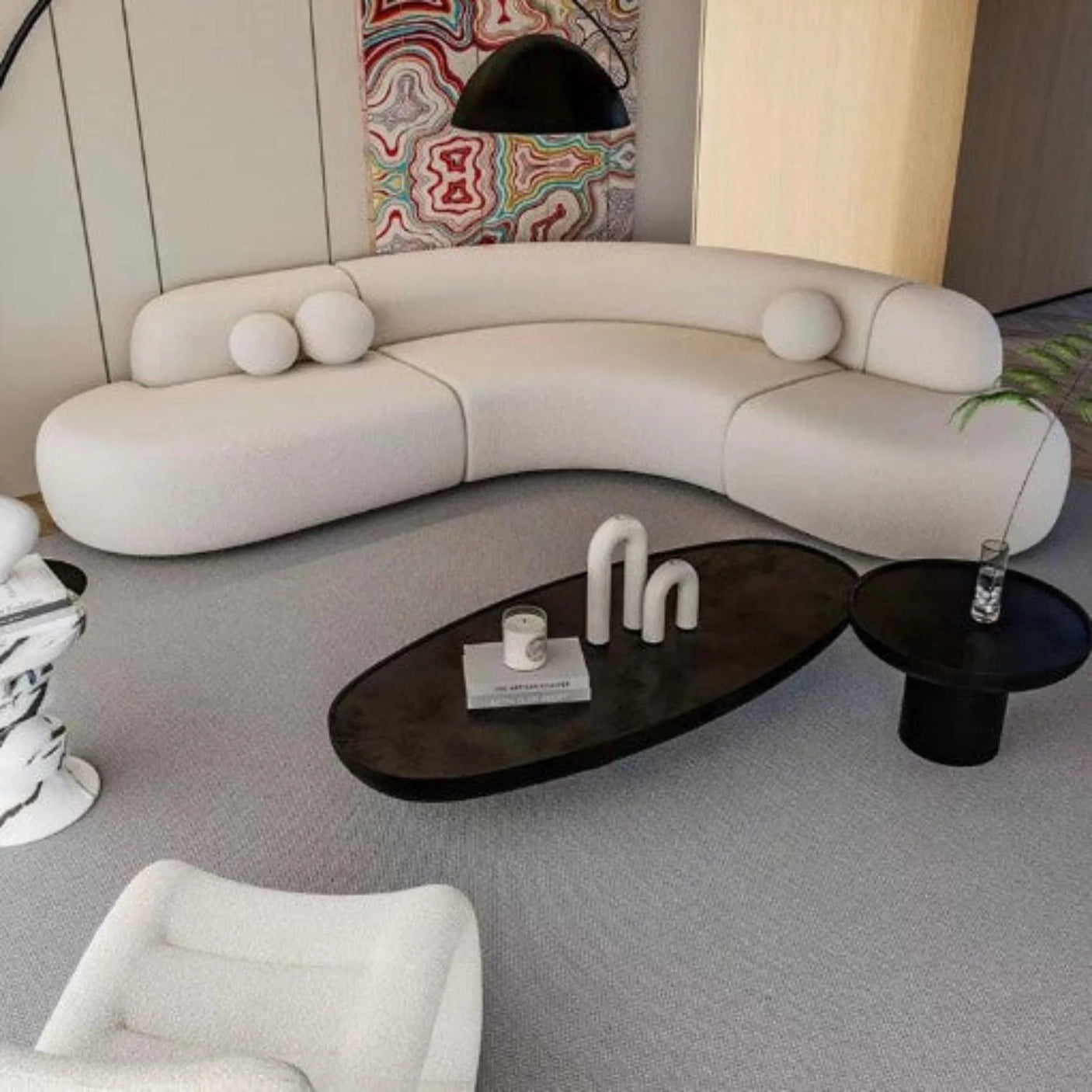 L-Shape Curved Boucle Sofa | GISELLE - onehappyhome