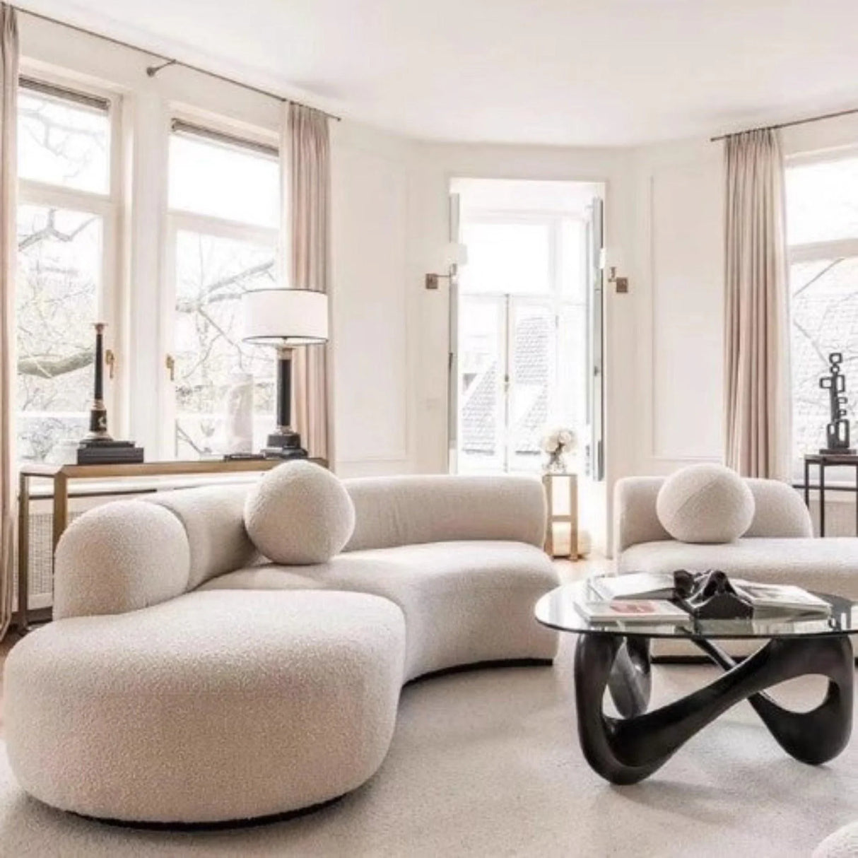 L-Shape Curved Boucle Sofa | GISELLE - onehappyhome