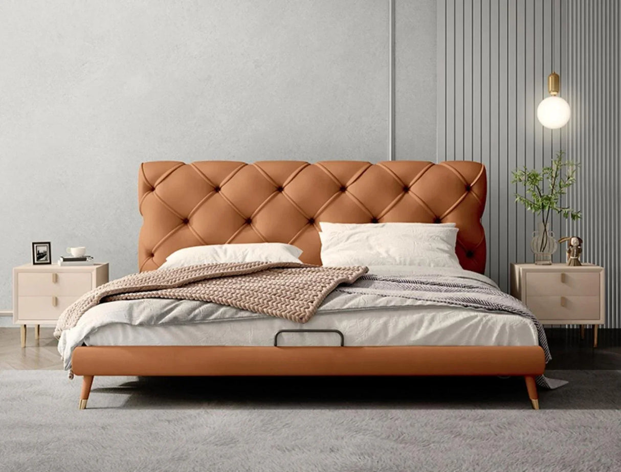 Modern Leather and Solid Wood Bedframe | BELLE - onehappyhome