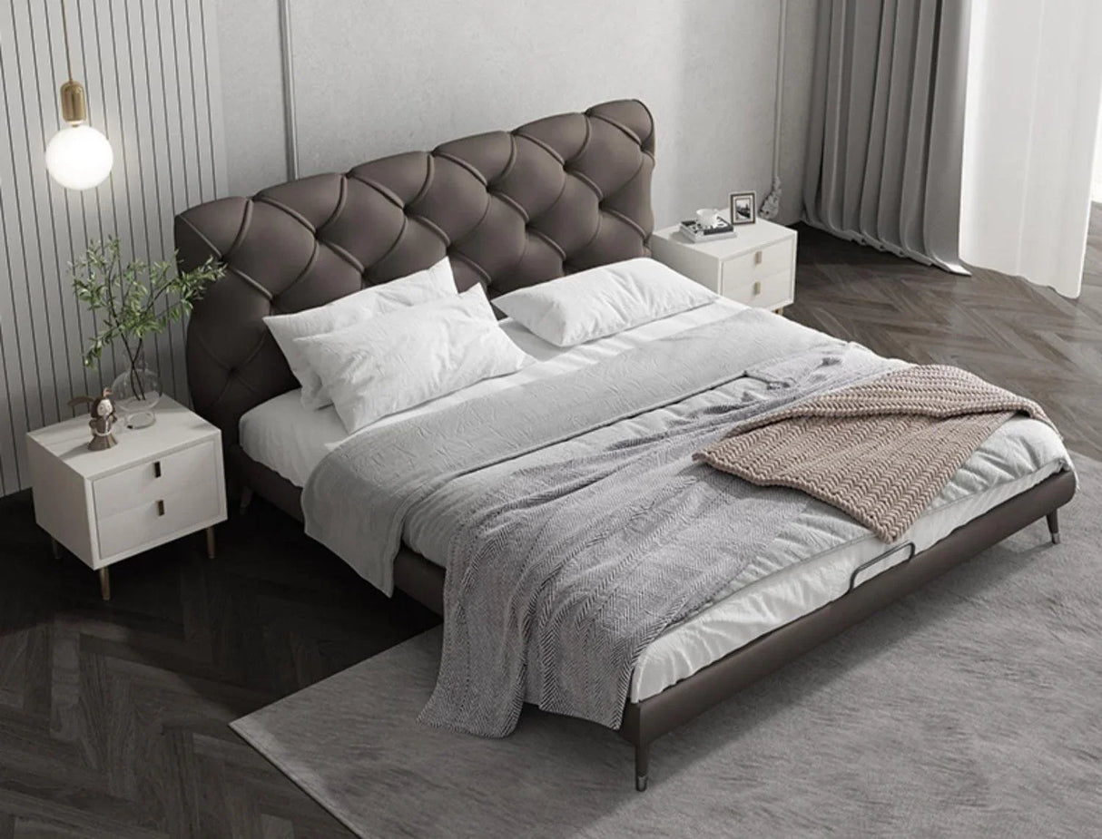 Modern Leather and Solid Wood Bedframe | BELLE - onehappyhome