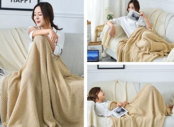 Nordic Knitted Throw Blanket with Fringe | FIONA - onehappyhome
