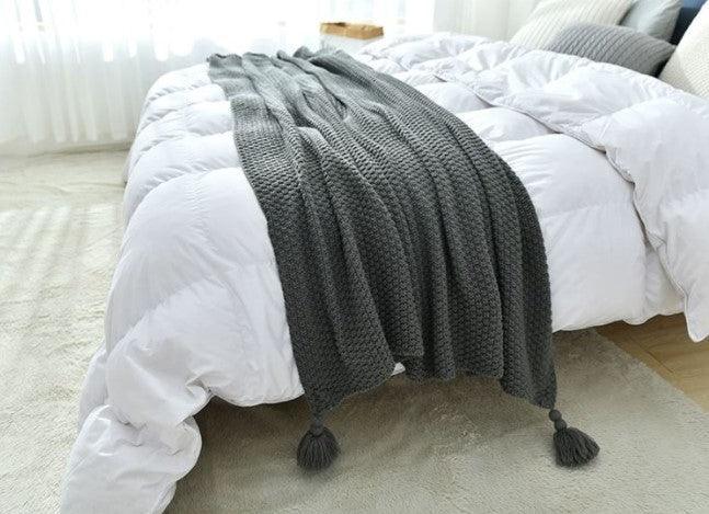 Nordic Knitted Throw Blanket with Fringe | FIONA - onehappyhome