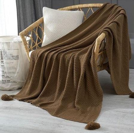 Nordic Knitted Throw Blanket with Fringe | FIONA - onehappyhome