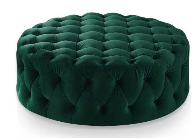 Round Velvet Tufted Ottoman | PEARL - onehappyhome