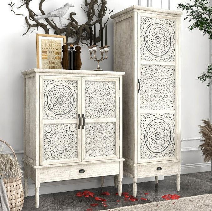 Solid Wood Carved Tall Cabinet | HELAENA - onehappyhome