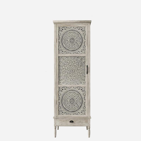 Solid Wood Carved Tall Cabinet | HELAENA - onehappyhome