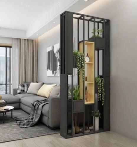 Solid Wood Industrial Shelf / Divider / Metal Planter | SACHI - onehappyhome