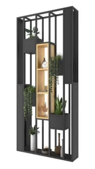Solid Wood Industrial Shelf / Divider / Metal Planter | SACHI - onehappyhome
