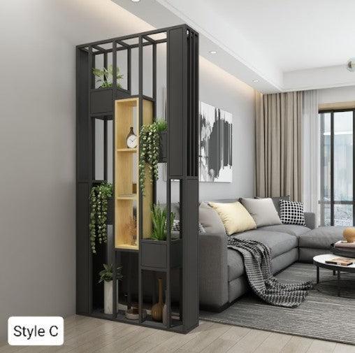 Solid Wood Industrial Shelf / Divider / Metal Planter | SACHI - onehappyhome