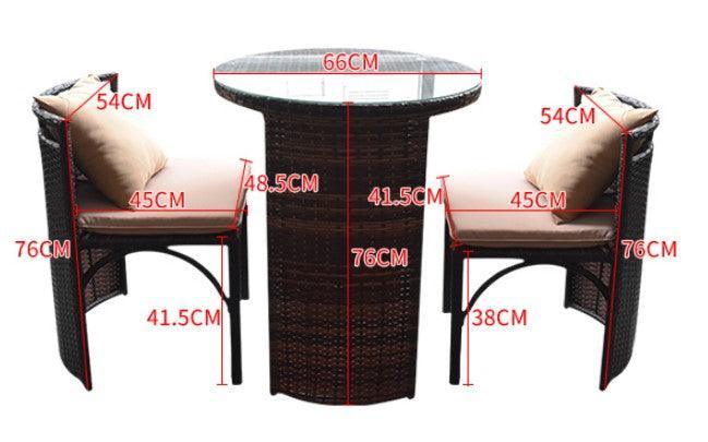 Space Saving Outdoor Furniture Set, Round Rattan Table with 2 Chairs | HELENA - onehappyhome