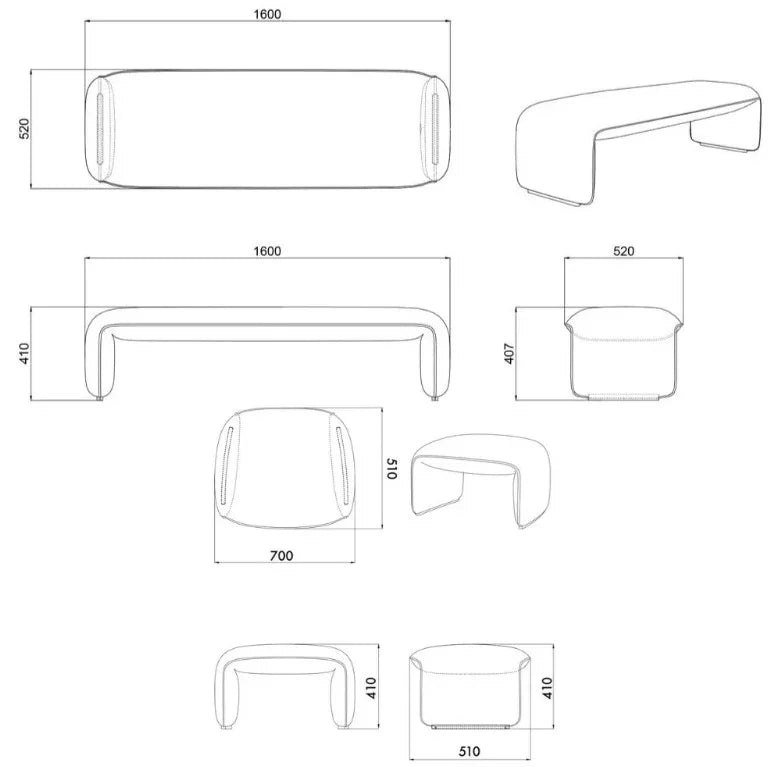 Upholstered Lounge Bench Set | SAMIR - onehappyhome