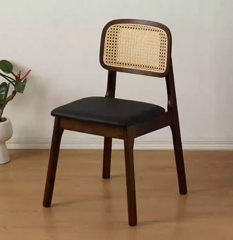 Rattan Dining Side Chair w/ PU Seat | ELARA