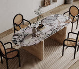 calacatta marble and travertine dining table