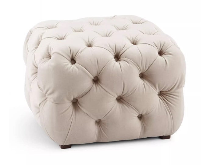 Cube Velvet Tufted Ottoman | PEARL