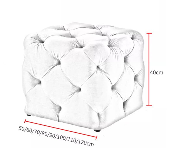 Cube Velvet Tufted Ottoman | PEARL