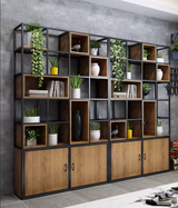 industrial metal shelf partition with cabinet
