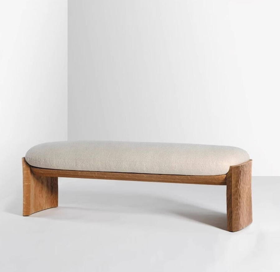 Kaeren contemporary upholstered bench with elegant curved wooden frame