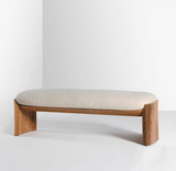 Kaeren contemporary upholstered bench with elegant curved wooden frame
