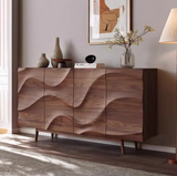 Modern solid wood sideboard cabinet with open doors and spacious internal shelving