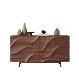 Solid wood sideboard cabinet with sculpted grain doors in modern living room
