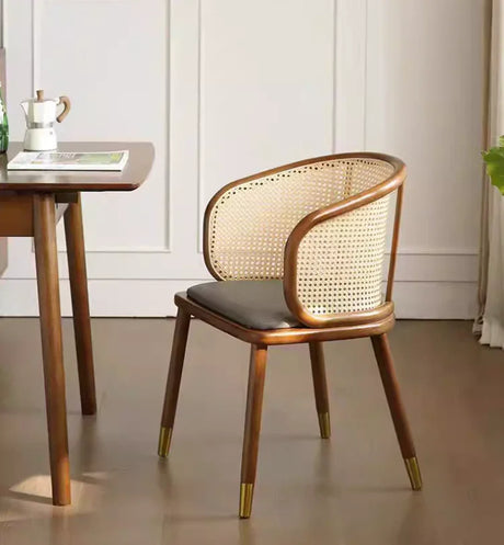 Elio rattan dining arm chair with wooden frame and cane backrest