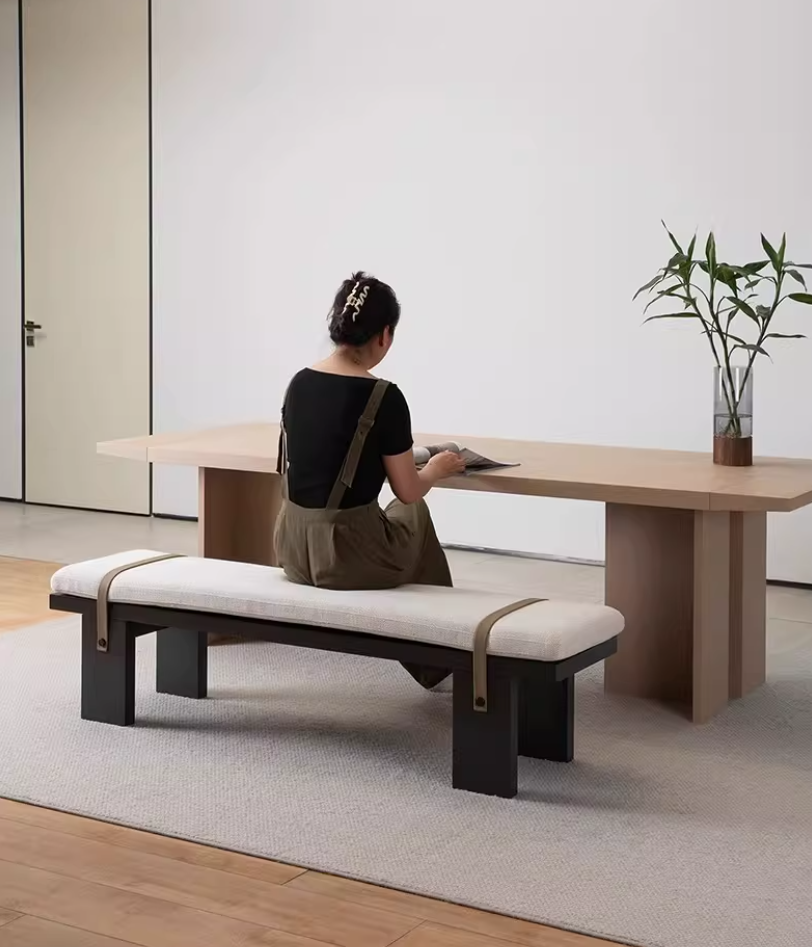 UMA modern oak wood bench with high-density foam seat