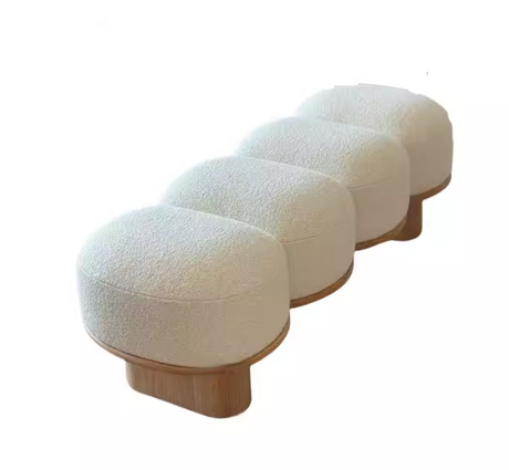 Vihaan upholstered solid ash wood bench with bouclé fabric seat