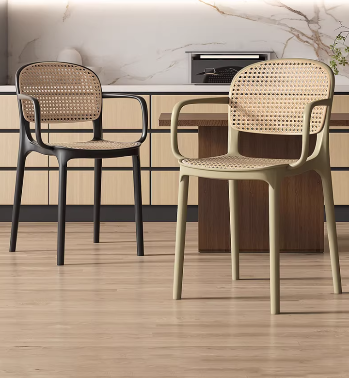 Black PP perforated rattan style dining armchair