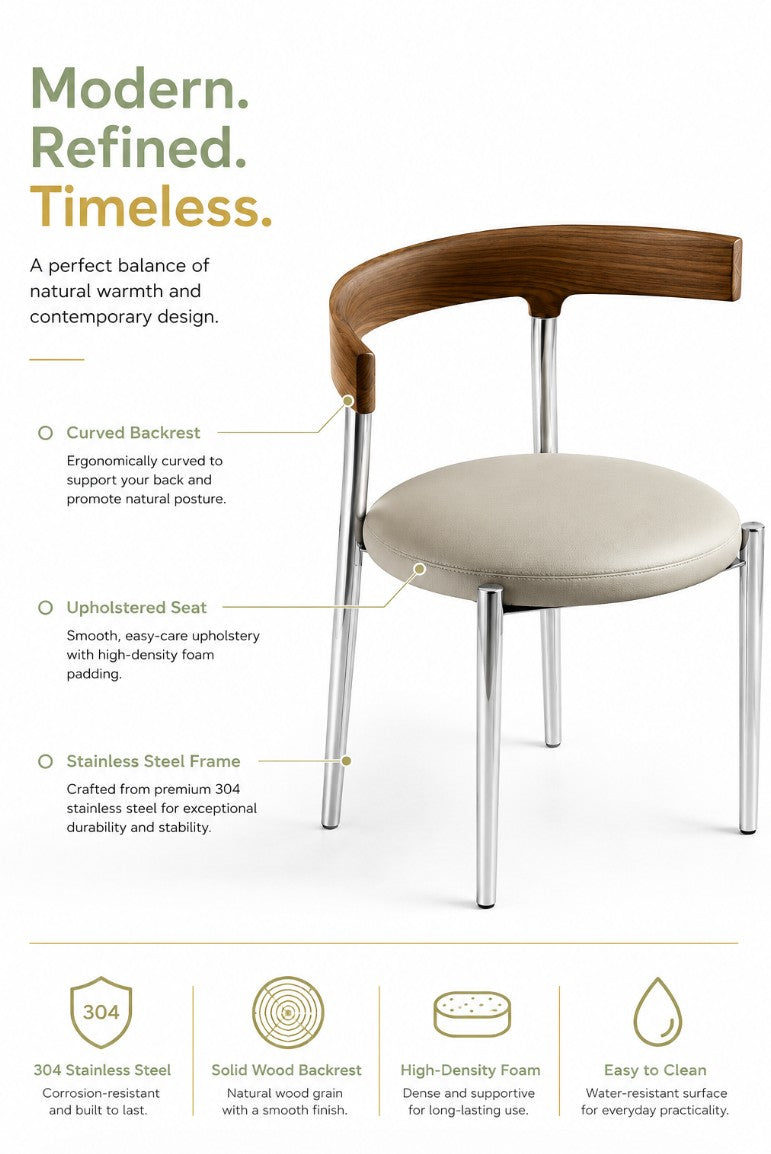 modern rustproof dining chair with steel frame