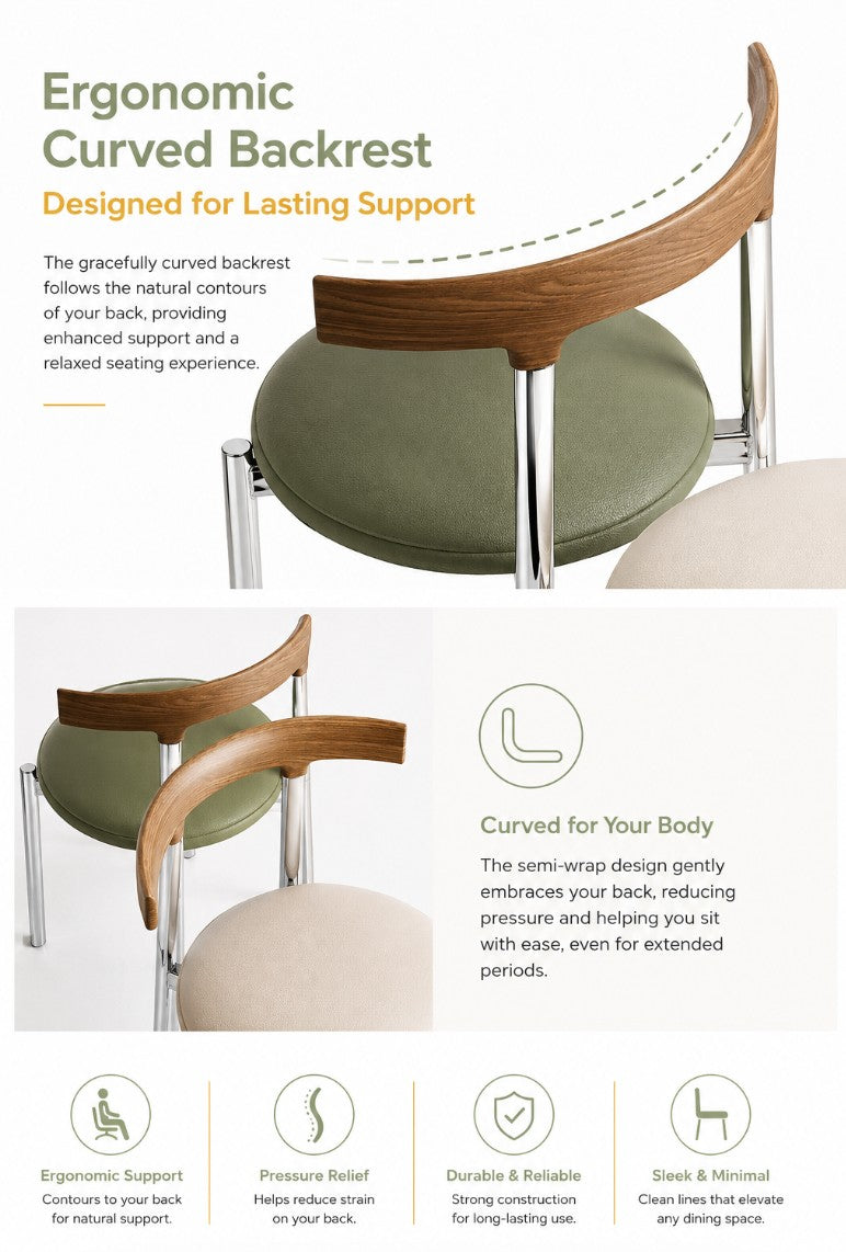 black dining chair with steel frame with curved backrest