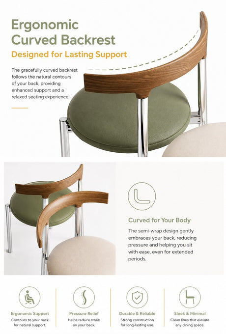 black dining chair with steel frame with curved backrest