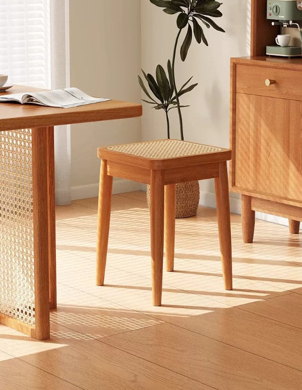 Solid Wood Square Stool with Rattan Seat | YNA